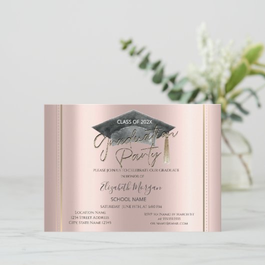 Eenvoudig Lijst Graduation Cap Roos Goud Afstudere Kaart (Staand voorkant)