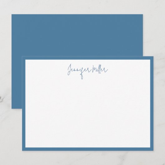 Eenvoudig Lijst Lang Script bewerkbaar Blauw Custo Notitiekaartje (Voorkant / Achterkant)