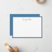 Eenvoudig Lijst Lang Script bewerkbaar Blauw Custo Notitiekaartje (Voorkant / Achterkant in situ)