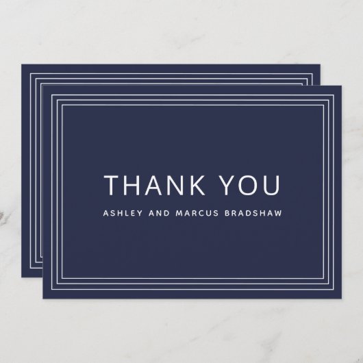 Eenvoudig Lijst marineblauw bruiloft dank u Kaart (Voorkant / Achterkant)