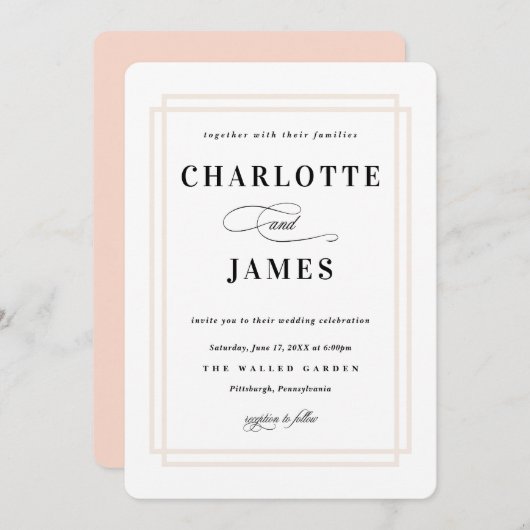 Eenvoudig Lijst Peach Classic Wedding Kaart (Voorkant / Achterkant)