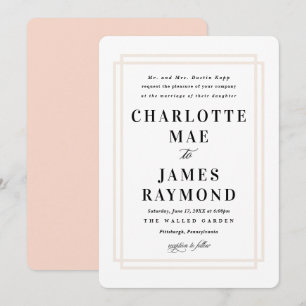 Eenvoudig Lijst Peach Classic Wedding Kaart