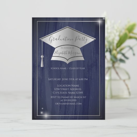 Eenvoudig Lijst Silver Graduation Cap, Blauw Afstu Kaart (Staand voorkant)