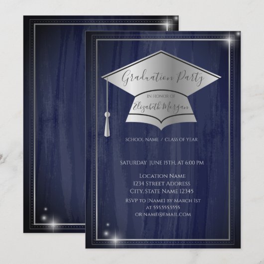 Eenvoudig Lijst Silver Graduation Cap, Blauw Afstu Kaart (Voorkant / Achterkant)