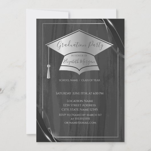 Eenvoudig Lijst Silver Graduation Cap, Grijs Afstu Kaart (Voorkant)