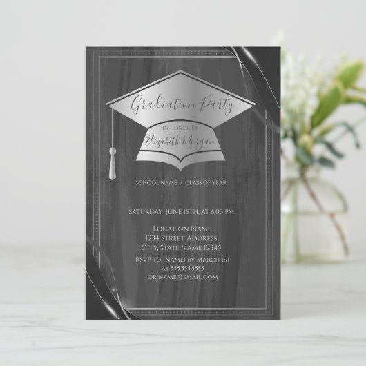 Eenvoudig Lijst Silver Graduation Cap, Grijs Afstu Kaart (Staand voorkant)