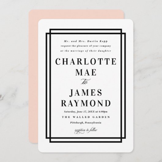 Eenvoudig Lijst Zwart Classic Wedding Kaart (Voorkant / Achterkant)