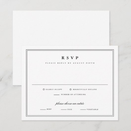 Eenvoudig Lijst zwart-wit klassieke bruiloft RSVP Kaartje (Voorkant / Achterkant)