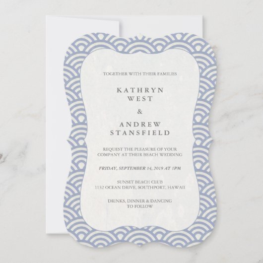 Eenvoudig Lila blauw Japans Seigaiha Waves Weddens Kaart (Voorkant)