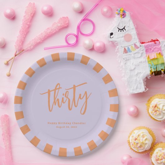 Eenvoudig Lila en Retro Sinaasappel 30e Verjaardag Papieren Bordje (Feest)
