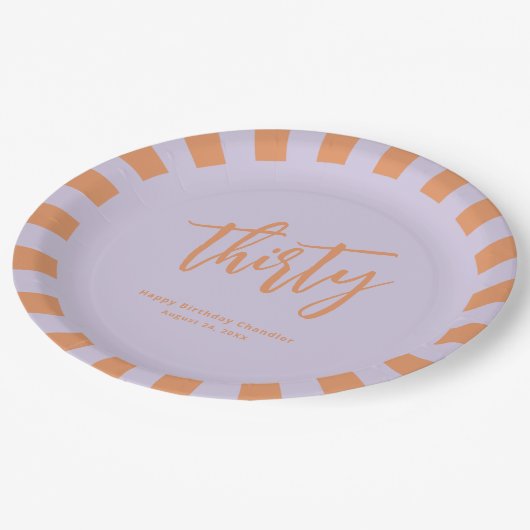 Eenvoudig Lila en Retro Sinaasappel 30e Verjaardag Papieren Bordje (Gekanteld)