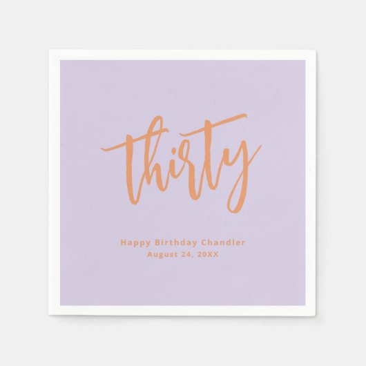 Eenvoudig Lila en Retro Sinaasappel 30e Verjaardag Servet (Voorkant)