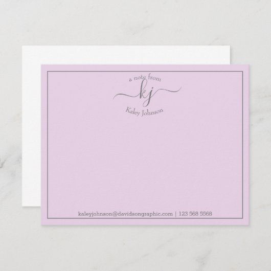 Eenvoudig Lila script op het bureau van de notitie Bedankkaart (Voorkant / Achterkant)