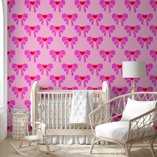 Eenvoudig lintpatroon Roze Preppy y2k Coquette Behang (Kinderen)