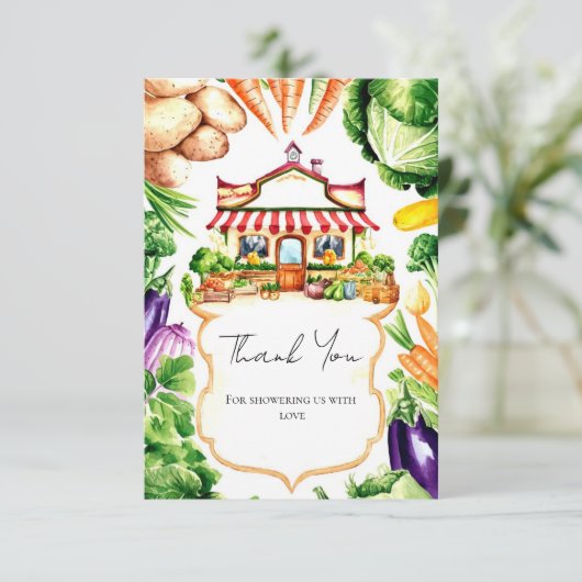Eenvoudig Little Farmer's Market Baby shower Bedankkaart (Staand voorkant)