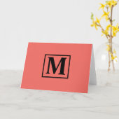 Eenvoudig "Living Coral" Minimalist Monogram Note Kaart (Gele Bloem)