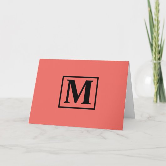 Eenvoudig "Living Coral" Minimalist Monogram Note Kaart (Voorkant)