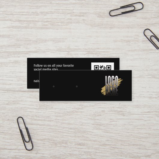 Eenvoudig Logo Black Earring Display met QR-code Mini Visitekaartje (Voorkant / Achterkant in situ)