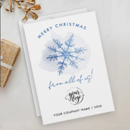 Eenvoudig Logo Blauw Kerstsneeuwvlok Waterverf Feestdagenkaart