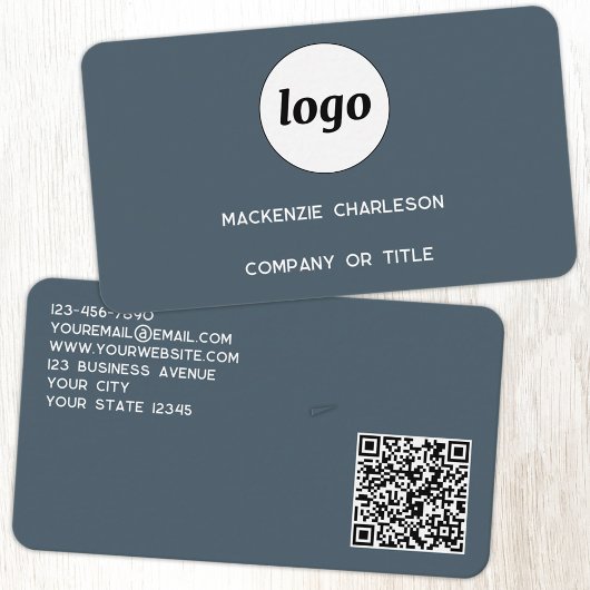 Eenvoudig logo en QR-code antracietgrijs Visitekaartje