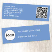 Eenvoudig Logo en QR Code Blauw Mini Visitekaartje