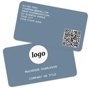 Eenvoudig Logo en QR Code Stofblauw Grijs Visitekaartje