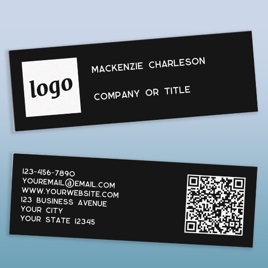 Eenvoudig logo en QR-code zwart Mini Visitekaartje