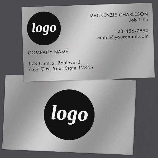 Eenvoudig logo en tekst zilver effect visitekaartje
