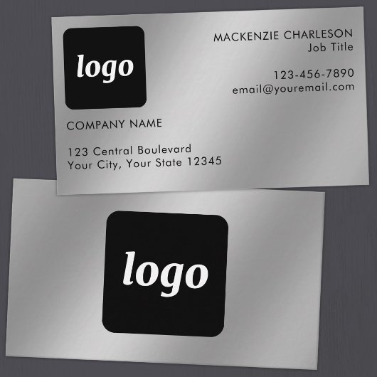 Eenvoudig logo en tekst zilver effect visitekaartje