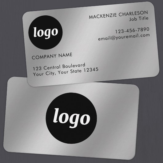 Eenvoudig logo en tekst zilver effect visitekaartje