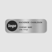 Eenvoudig Logo Minimalistisch Zilver Effect Naamplaatje (Voorkant)