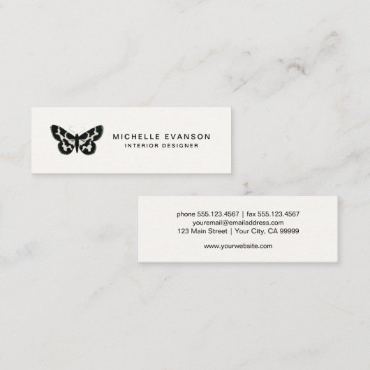 Eenvoudig Logo minimalistisch zwart-wit Butterfly Mini Visitekaartje (Voorkant / Achterkant)