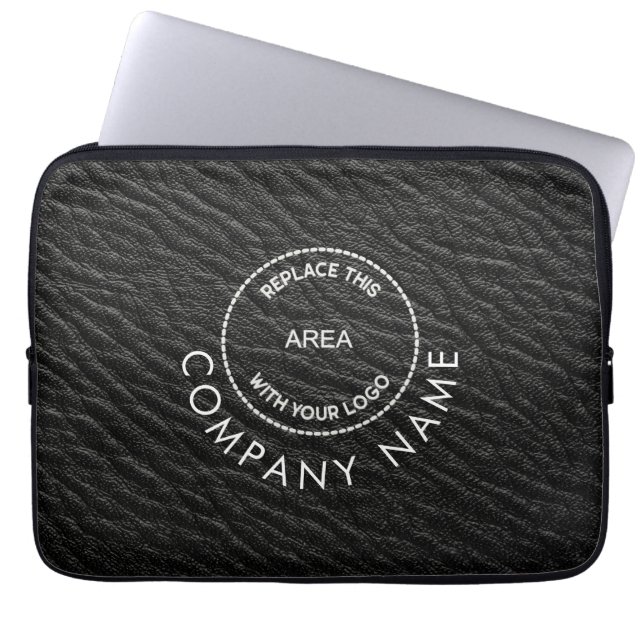 Eenvoudig Logo Naam zwarte faux lederen effect Laptop Sleeve (Voorkant)