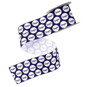 Eenvoudig Logo Zakelijk Patroon Navyblauw Satijnen Lint