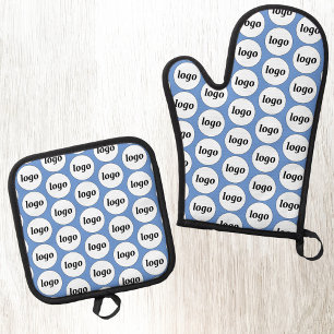 Eenvoudig logo zakelijke promotionele patroon blau ovenwant & pannenlap set