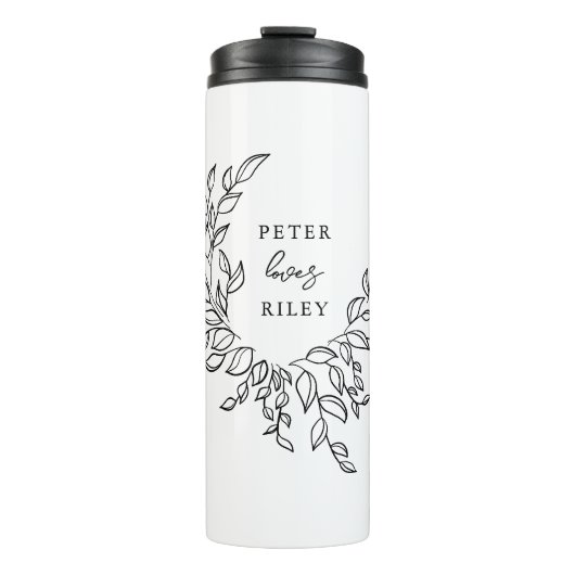 Eenvoudig Love Script Botanische Krans Koppels Gif Thermosbeker (Voorkant)