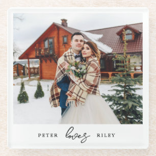 Eenvoudig Love Script Gepersonaliseerde paar Foto Glazen Onderzetter