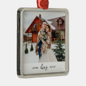 Eenvoudig Love Script Gepersonaliseerde paar Foto Metalen Ornament (Rechts)