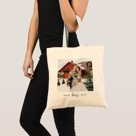 Eenvoudig Love Script Gepersonaliseerde paar Foto Tote Bag (Voorkant (product))