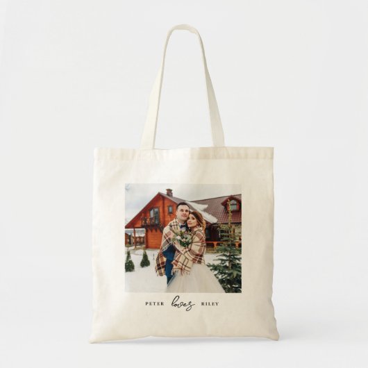 Eenvoudig Love Script Gepersonaliseerde paar Foto Tote Bag (Voorkant)