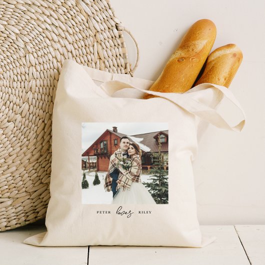 Eenvoudig Love Script Gepersonaliseerde paar Foto Tote Bag