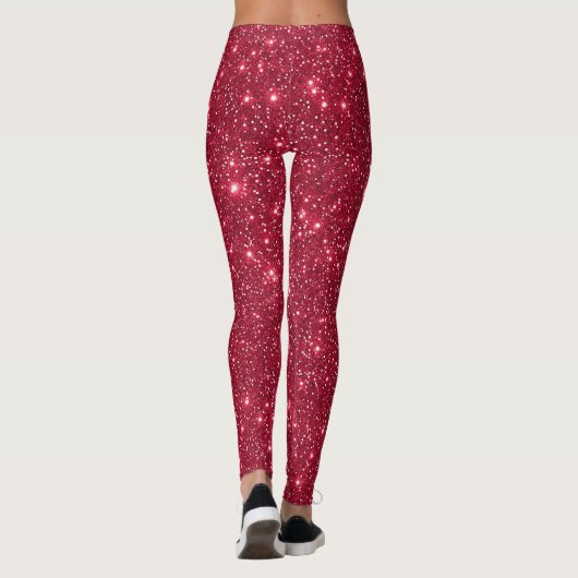 Eenvoudig luxe Royal Red Sparkle Glitter patroon Leggings (Achterkant)