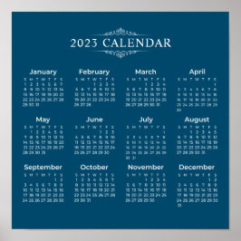 Eenvoudig maar elegant blauw 2023-kalender | POSTE Poster