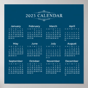 Eenvoudig maar elegant blauw 2023-kalender   POSTE Poster