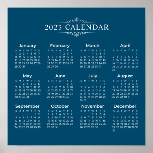 Eenvoudig maar elegant blauw 2023-kalender | POSTE Poster (Voorkant)