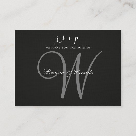 Eenvoudig, maar elegant: zwart linnen met monogram informatiekaartje (Achterkant)