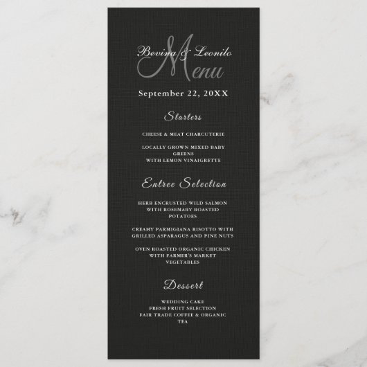 Eenvoudig, maar elegant: zwart linnen met monogram menu (Voorkant)