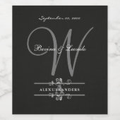 Eenvoudig maar elegant: zwart linnen met monogram  wijn etiket (Enkel label)