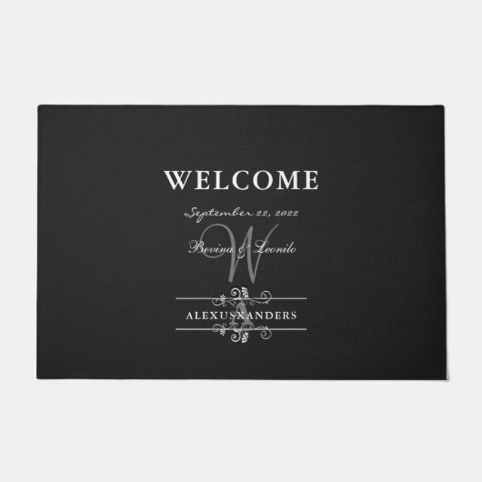 Eenvoudig, maar elegant: zwarte linnen met monogra deurmat (Voorkant)