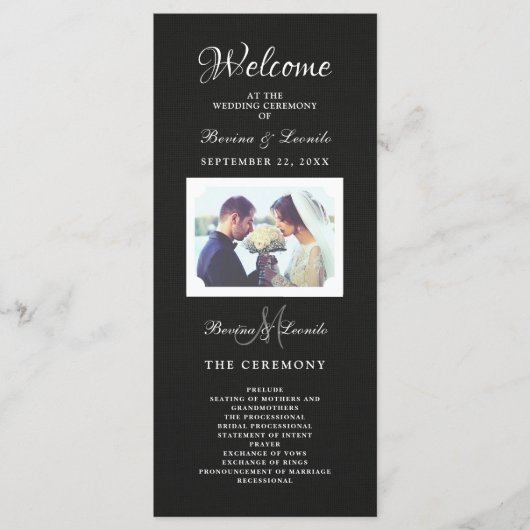 Eenvoudig, maar elegant: zwarte linnen met monogra programmakaart (Voorkant)